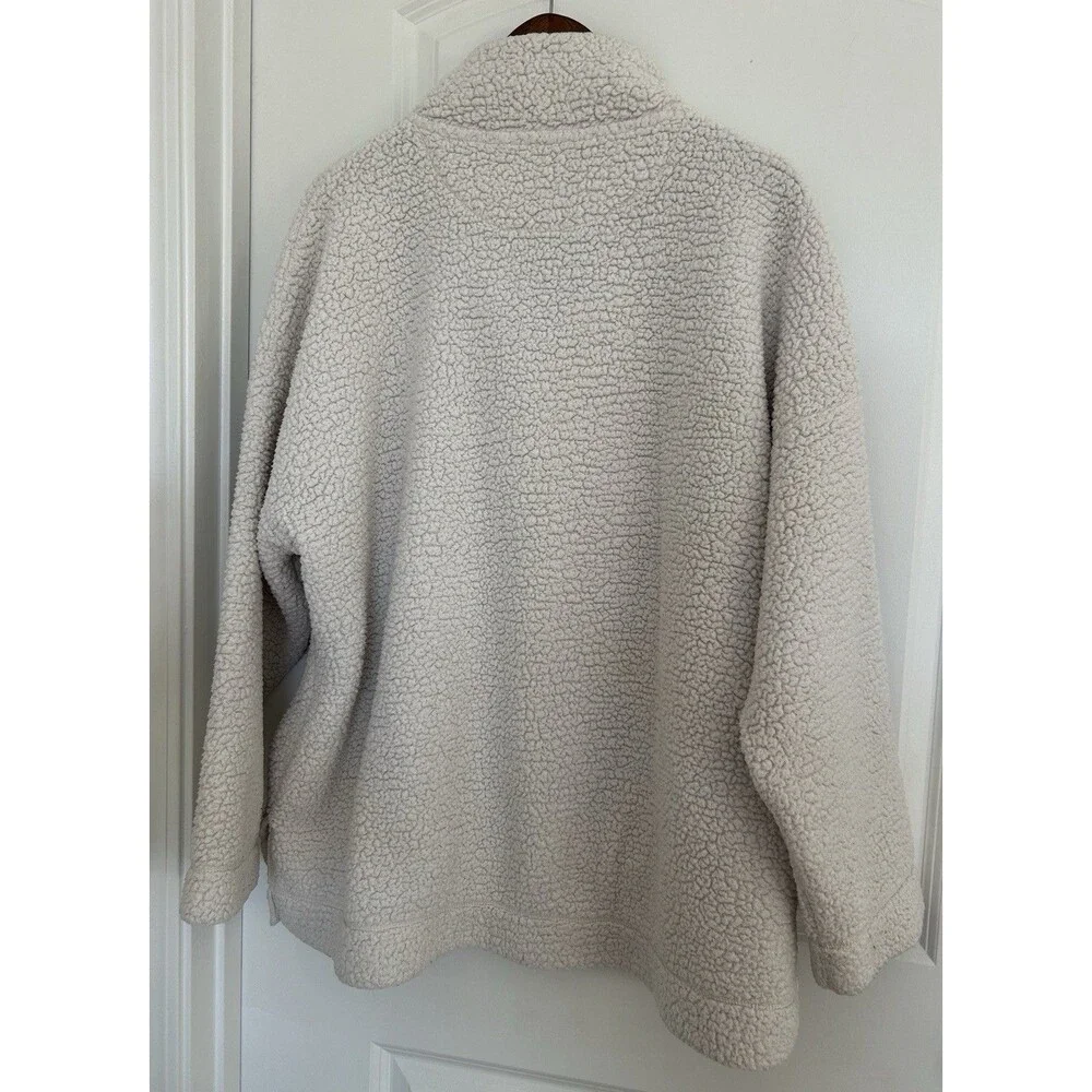 Aerie Womens Sweater Extra Large Sherpa Cozy Quarter Button Pullover Cream Teddy - Picture 4 of 11